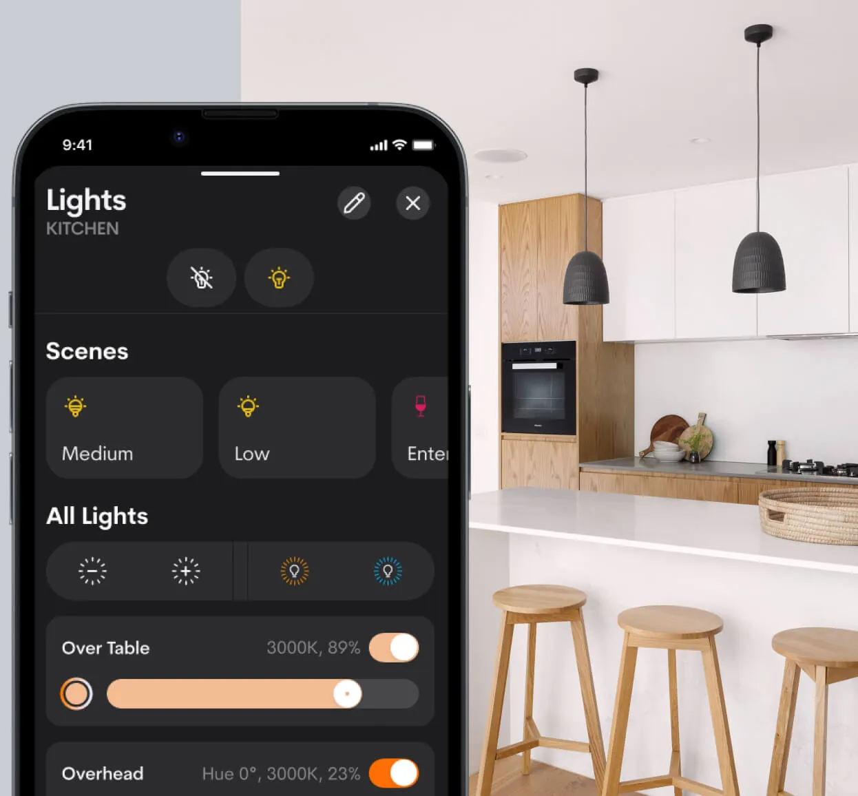 Lighting control in the app